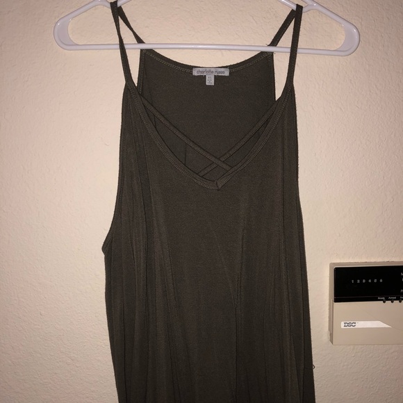 Olive Green Cold Shoulder Tank-Top - Picture 1 of 5